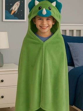 Imaginarium Dino Oversized Hooded Snuggly Throw - Lime Green & Teal